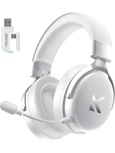 MCHOSE V9 Pro Wireless Gaming Headset Icy White – Tri-Mode - Erleben Sie Gaming neu mit dem MCHOSE V9 Pro: ein kabelloses Headset mit 7.1 Surround-Sound, langer Akkulaufzeit und extrem niedriger Latenz – perfekt für stundenlangen Spielspaß.