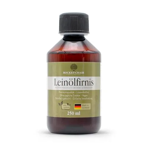 Rocketchair Leinölfirnis – 100% reines Premium Holzöl Made in Germany – Holzschutz & Holzpflege innen & außen – ideal für Möbel, Parkett, Arbeitsplatten & Schneidebretter (250ml)