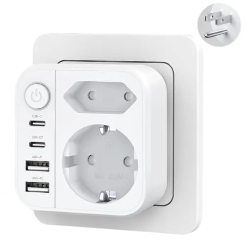 OUFUYU 6-in-1 USA Adapter Steckdose, Adapter USA Deutschland Stecker mit 2USB 2USB C, mit 2 Steckdosenadapter und Schalter, Reiseadapter Typ B, Wand Ladegerät für Amerika Kanada Thailand Mexiko