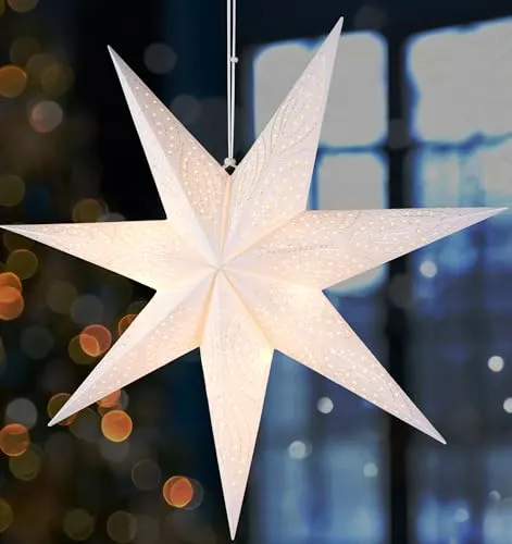 BRUBAKER LED Weihnachtsstern 60 cm - 3D Papierstern mit Timer-Funktion - Weihnachtsbeleuchtung, 3D-Papierstern mit detailreichem Loch-Muster für zauberhaftes Licht, batteriebetrieben mit Timer für 6 Stunden Beleuchtung, ideal für festliche Fensterdekoration.