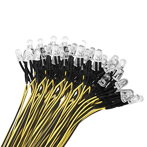 YIXISI 50 Stücke Vorverdrahtete LED, 12V Dioden Licht, 5mm LEDs, 20cm Gelb