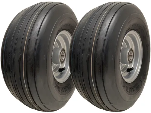 15x6.00-6 Multi Rib Lawnmower Wheels 6ply P508 Tyre Rim 20mm Bearings (Set of 2)