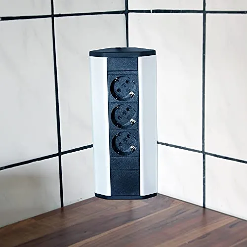 Ecksteckdose aus Aluminium für Küche und Büro - Moderne Ecksteckdose aus hochwertigem Aluminium mit 3 Steckdosen. Ideal für den täglichen Einsatz im Büro oder in der Küche, platzsparend und stilvoll.