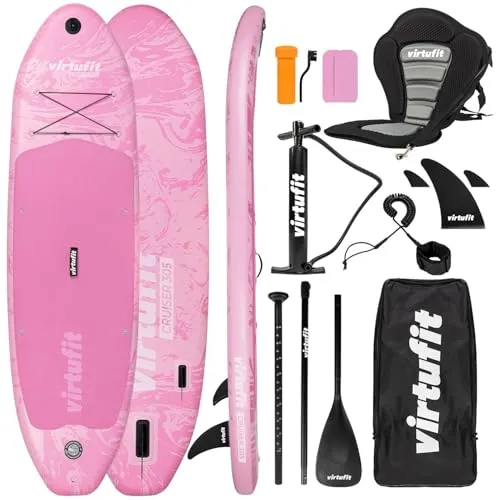 VirtuFit Supboard Cruiser 305 - Pink mit Kajak-Sitz - Aufblasbares SUP-Board mit 305 x 76 x 15 cm, belastbar bis 180 kg. Kommt mit Kajaksitz und Zubehör für vielseitigen Wasserspaß und sichere Nutzung.