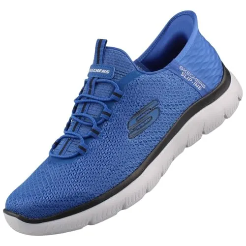 Skechers Slip-ins Summits High Range Herren Sneaker Blau - Sneaker mit Hands Free Slip-ins™ für einfaches Anziehen. Obermaterial aus atmungsaktivem Textilmesh und Air Cooled Memory Foam-Fußbett für ultimativen Tragekomfort.