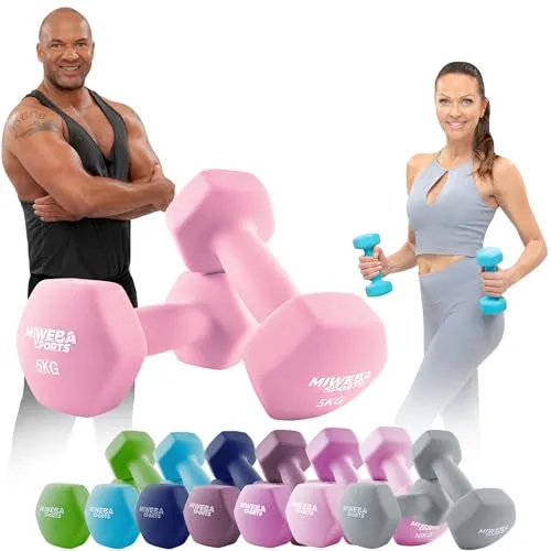 Miweba Sports Neopren Hantelset NKH100 | 𝐏𝐫𝐨𝐟𝐢 Hantel - Hexagon Hanteln Set - Kurzhanteln - Kurzhantel Set - Gymnastikhanteln - Hantel Set - Dumbbell - 0,5-10 Kg (2X 5.0 kg, Rosa)