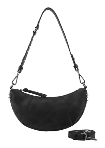 FREDsBRUDER Leder Umhängetasche Rebel At Heart Halfmoon Bag Black - Elegante Umhängetasche mit geräumigem Hauptfach und cleveren Innenfächern. Der verstellbare Schulterriemen bietet individuellen Tragekomfort. Hochwertige Verarbeitung für langlebige Nutzung im Alltag.