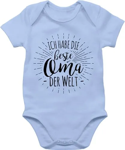 Baby Body Junge Mädchen - Sprüche - Ich habe die beste Oma der Welt - 1/3 Monate - Babyblau - mit sprüchen grosseltern babymode witzig spruch omi bodys baby-kleidung babygeschenk spruche omas