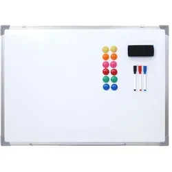 Whiteboard HWC-C84 - Magnettafel Memoboard 60x45cm - Praktische Magnettafel mit Zubehör: 3 Stifte, Schwamm und 12 Magnete. Ideal für Büro und Zuhause – magnetisch, beschreibbar und mit verschiebbarer Stiftablage.