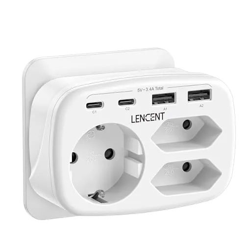 LENCENT USB Steckdose 7 in 1 - Steckdosen & Zubehör mit 3 USB- und 1 Typ-C-Anschluss, ideal für vielseitige Nutzung zu Hause oder auf Reisen, bietet umfassenden Schutz und hohe Leistung.