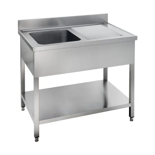 GastroHero Spültisch 120x70 cm aus Edelstahl mit Ausgussbecken - Hochwertiger Gastrospüle aus robustem AISI 201 Edelstahl, ideal für Großküchen. Mit Abtropffläche, 100 mm Aufkantung und integriertem Grundboden für extra Stauraum.
