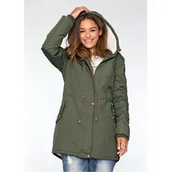 bonprix Parka modischer Stil, mit Teddy-Fleece, mit Kapuze, lockere Passform grün L (44)