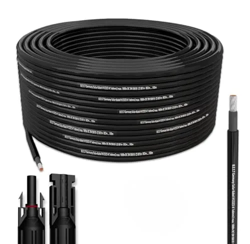 Solarkabel 25m 4mm² mit 10 Steckern, Schwarz - Hochwertiges 4mm² Solarkabel für effiziente Energieübertragung in Photovoltaikanlagen. Flexibel und wetterbeständig für eine einfache Installation und langfristige Zuverlässigkeit.