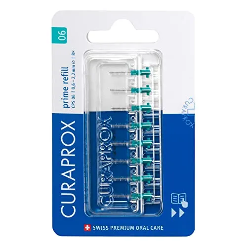 Curaprox Interdentalbürsten CPS 06 prime, Refill, 8 Stück, türkis, 0.6 mm Durchmesser, 2.2 mm Wirksamkeit, Nachfüllpackung, ohne Halter