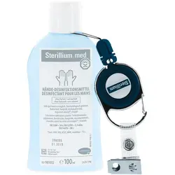 Bode Kittelflaschenhalter für Desinfektionsmittel - Praktischer Halter für Sterillium-Flaschen (50 ml & 100 ml), einfach am Kittel zu befestigen. Das Auszugsband ermöglicht eine schnelle Handdesinfektion, ideal für den professionellen Einsatz.