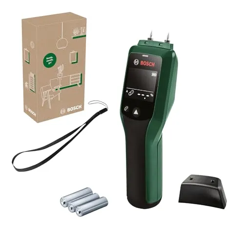 Bosch Home and Garden UniversalHumid Holzfeuchtemessgerät - Elektrisches Messgerät zur präzisen Holzfeuchtigkeitsmessung, ideal für Kaminholz und Parkettverlegung, mit LED-Ampel für einfache Wertinterpretation.