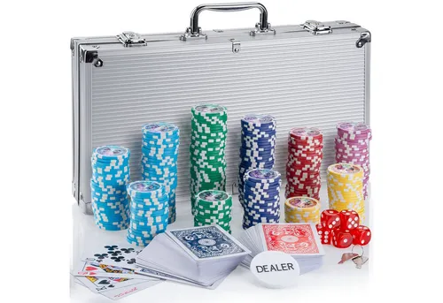 Profi Pokerkoffer Pokerset – Komplettset mit 300 Chips & Karten - Poker & klassische Kartensets – Hochwertiges Komplettset mit 300 Chips, Karten, Würfeln und abschließbarem Koffer für spannende Pokerabende.
