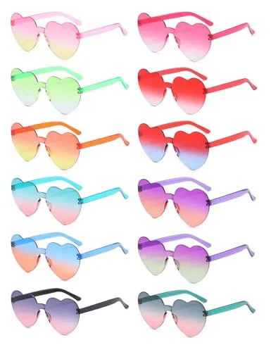 12er Set Gafas de Fiesta Partybrillen | Herzförmige & Bunte Sonnenbrillen | Ohne Rahmen & Hippie-Design | Perfekt für Karneval, Weihnachten, Stylische Accessoires für Kostümpartys (Farbverlauf)