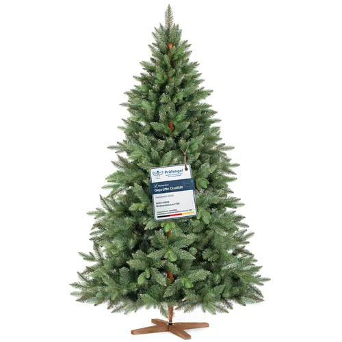 FAIRYTREES Weihnachtsbaum künstlich, Nordmanntanne Premium 180 cm - Künstlicher Weihnachtsbaum mit naturgetreuen Spritzguss-Elementen und handgefertigtem Eschenholzständer, ideal für eine besinnliche Weihnachtszeit.
