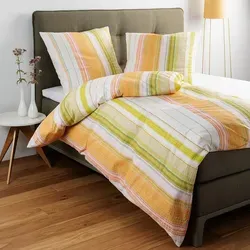 Janine Bettwäsche TANGO20152 02 – Mako-Soft-Seersucker - Bettwäsche aus 100% Baumwolle, OEKO-TEX® zertifiziert, mit praktischem Reißverschluss und ansprechender grün-orange Optik für einen erholsamen Schlaf.