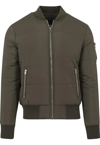 Urban Classics Herren Basic Quilt Bomber Jacket, Olive Grün, M EU - Funktionsjacke aus 100% recyceltem Nylon mit Kunstpelz-Besatz, sorgt für optimale Wärme und Tragekomfort, ideal für kalte Tage.