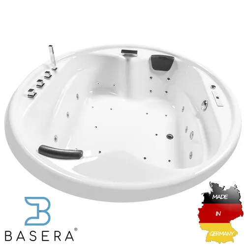 Basera® CLASSIC XXL Gomera Indoor Podest-Whirlpool - Moderne Badewanne mit digitalen Steuerung, 28 integrierten Massagedüsen und Bluetooth-Lautsprechern für luxuriöses Wellness-Erlebnis im eigenen Badezimmer.