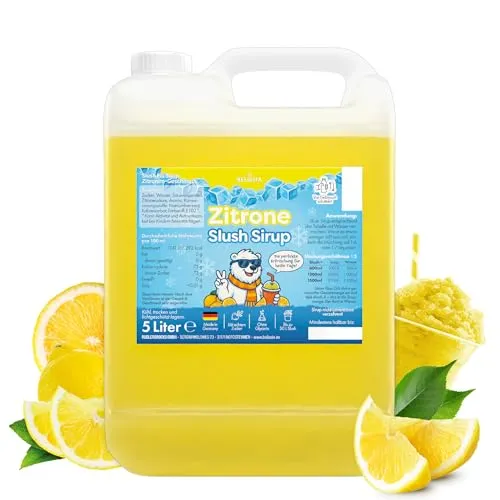 Belissia Slush Eis Sirup 5 Liter Konzentrat | Zitrone Geschmack | sehr ergiebig in knalligen Farben (1:5) für bis zu 30 Liter | Glycerin frei – für Slush-Eis - Maschinen & Wassereis