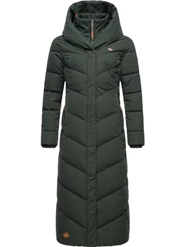 RAGWEAR "Natalka Extralong" Damen Steppmantel - Funktionsjacken: Modischer, taillierter Wintermantel mit extralanger Silhouette, wasserdicht und winddicht, ideal für kalte Tage und urbanen Alltag.