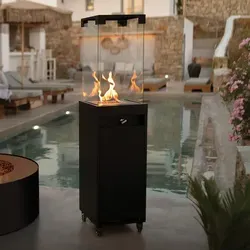 Planika Faro Gartenkamin - 8 kW Outdoor Feuerstelle mit LPG - Gartenöfen mit bis zu 55 Stunden Brenndauer, saubere Verbrennung und mobile Nutzung durch eingebaute Rollen. Ideal für Terrasse und Balkon!