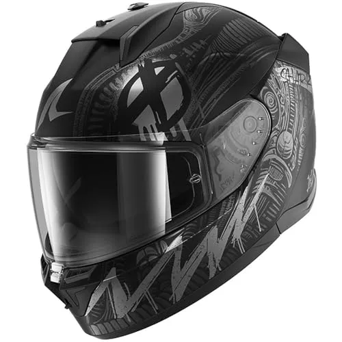 Shark D-Skwal 3 Shiever Helm, schwarz matt/silber, XL (61/62) - Sportlicher Integralhelm mit aerodynamischem Design für besten Fahrkomfort. Ausgestattet mit kratzfestem Visier und innovativem Schnellwechsel-System für optimale Anpassung.