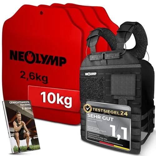 NEOLYMP Gewichtsweste Unisex - Atmungsaktive Weighted Vest mit 2x 1,25 kg - Die NEOLYMP Gewichtsweste mit 2x 1,25 kg Zusatzgewicht optimiert dein Training für Calisthenics, Crossfit und mehr. Sie bietet maximalen Komfort, rutschfesten Sitz und Platz für Essentials – ideal für dein Home Gym!