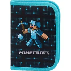 BAAGL MINECRAFT Schul-Federmäppchen Blue Axe - Federmäppchen für Jungen und Mädchen ab 6 Jahren, mit praktischen Klappen und Schlaufen für sicheren Halt von Schreibutensilien. Ideal für die Schule und im coolen Minecraft-Design.