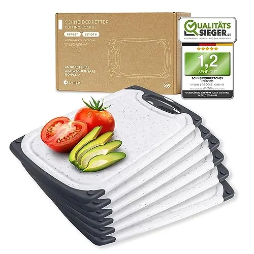 Exitoso Schneidebrett 6er-Set – Spülmaschinenfest und Rutschfest - Schneidebretter aus robustem Kunststoff, ideal für jede Mahlzeit. Hygienisch, BPA-frei und mit integrierter Saftrille für saubere Zubereitung. Perfekt für Brot, Obst und mehr!