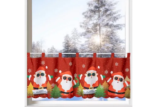 heimtexland Scheibengardine Weihnachten Deko Gardine Bistro Weihnachtsgardine (1 St), Schlaufen, blickdicht, Satin, 45x120 cm I Stickerei Bordüre rot I Fensterdeko Rock Santa