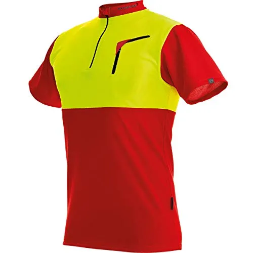 Pfanner Herren Zip-neck Shirt Short Sleeved - Mehrfarbig (Red-Neon Yellow), XL - T-Shirts für Herren mit StretchAIR Technologie, geruchshemmend und antibakteriell für optimalen Tragekomfort bei der Arbeit oder Freizeit.