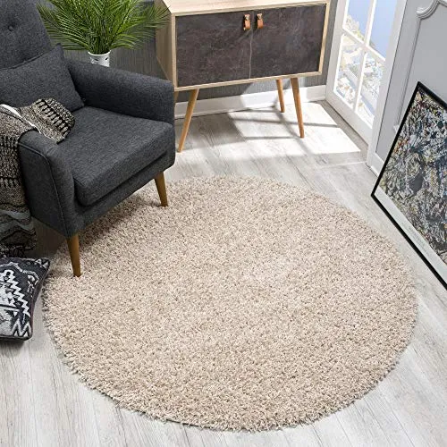 SANAT Teppich Rund Beige Hochflor 120x120 cm - Vielseitiger Hochflor Teppich für Wohnzimmer, Schlafzimmer und mehr. Er bietet unglaubliche Weichheit und ist leicht zu reinigen – ideal für jeden Raum!