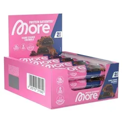 MORE Protein Satisbites, 12er Box Proteinriegel, Dark Cookie Crumble – 16 g Protein pro Portion - Genieße die MORE Protein Satisbites in der praktischen 12er Box! Mit 16 g hochwertigem Protein pro Portion und ohne Zuckerzusatz sind sie der ideale Snack für unterwegs – lecker, leicht und perfekt für bewusste Ernährung.