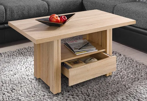 HELA Couchtisch mit Schublade - Moderner Couchtisch in Sonoma Eiche, ausgestattet mit praktischer Schublade für zusätzlichen Stauraum. Ideal für Wohnzimmer, um Ordnung zu halten.