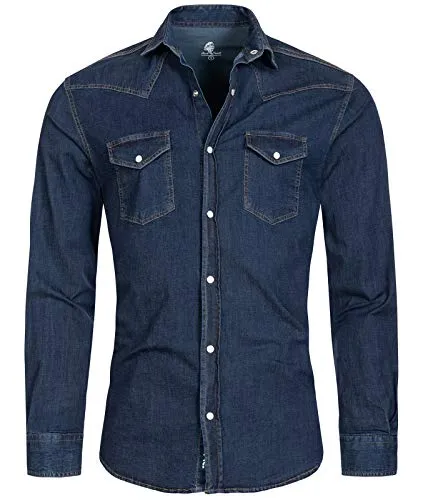 Rock Creek Herren Jeans Hemd - Vintage Denim mit Druckknöpfen - Herrenhemden aus 100% Baumwolle, in Regular Fit und 5 Größen erhältlich. Ideal für lässige Looks mit hohem Tragekomfort und mittlerer Waschung.