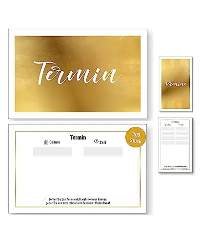 Frank Paperman® Terminzettel gold | 200 Stück im Visitenkartenformat - 200 hochwertige Terminzettel mit Goldfolienprägung im praktischen Visitenkartenformat, ideal für verschiedene Branchen wie Friseur, Kosmetik und Massage. Nachhaltiges 100% Recyclingpapier, blauer Engel zertifiziert.