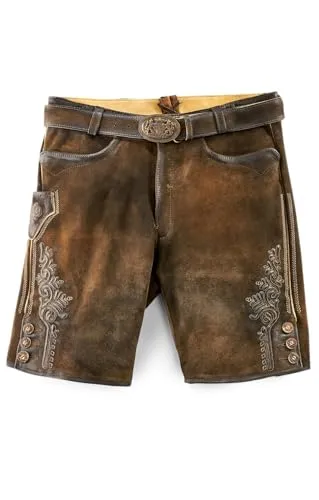 Maddox Herren Lederhose FAELO antik - nuss 52 - Trachtenlederhose für Herren, inklusive Trachten Gürtel und aus hochwertigem Leder für optimalen Tragekomfort.