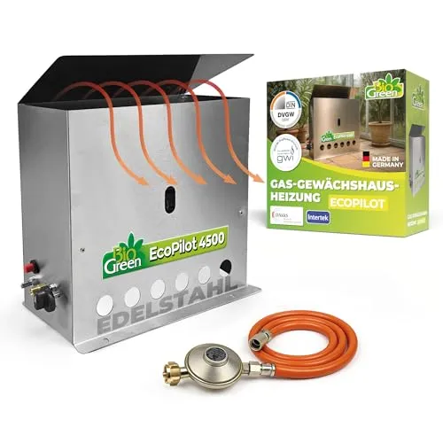 BioGreen Gasgewächshausheizung "EcoPilot" 4500 Watt - Heizstrahler für Gewächshäuser bis 22 m², energieeffizient mit Thermostat, sorgt für optimale Temperaturen und schützt Pflanzen vor Frost.