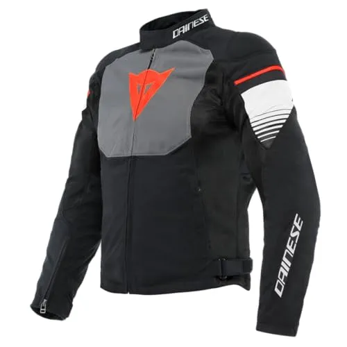 Dainese Air Fast Textiljacke - Schwarz/Grau/Weiß - Größe 50 - Sportliche Sommer-Motorradjacke mit optimaler Belüftung dank QuickDry und Air-Mesh, ausgestattet mit herausnehmbaren Protektoren für Sicherheit und Komfort.