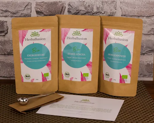 Lieblingstee Teemischung lose Bio - 3x 100g Bio Tee Geschenkset mit Teemaßlöffel