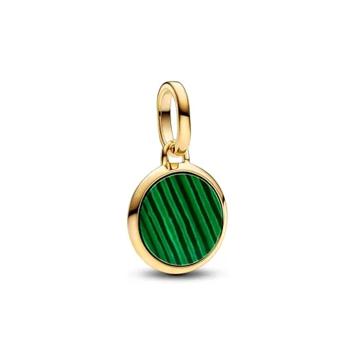 PANDORA ME Grünes gravierbares Mini-Medaillon Charm aus Sterling Silber mit vergoldeter Metalllegierung und Malachit, Kompatibel ME und Moments Armbänder, 763389C01