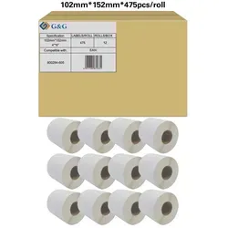 G&G Etiketten 102 x 152mm - 12 St. Permanent haftend - Etiketten aus Thermodirekt Papier, ideal für Adressierungen und Versand, sorgen für klare Beschriftung und zuverlässigen Halt.