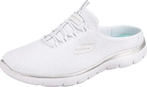 Skechers Damen Sabot SUMMITS SWIFT STEP - Weiß - Gr. 36 - Modischer Damen-Sabot aus leichtem, veganem Textil mit Memory Foam Einlegesohle für optimalen Tragekomfort. Perfekt für den Sommer und maschinenwaschbar, ideal für jeden Anlass.