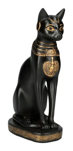 Figuren Shop GmbH Dekofigur Bastet – Ägyptische Göttin Statue Katze 21 cm - Detailreiche Bastet Figur aus Kunststein, ideal für spirituelle Dekoration. Mit 21 cm Höhe und edlen goldenen Akzenten ein stilvoller Blickfang für jeden Raum.