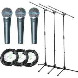Shure Beta 58A Mikrofon 3x3 Set mit Ständer und Kabel - Hochwertiges 3er Set mit Supernierencharakteristik für exzellente Gesangsqualität. Inklusive Kabel und Ständer für den professionellen Einsatz.
