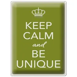 Femer GmbH Metallschild Spruch 30x40cm Keep Calm and be unique, (1 St), gewölbte Oberfläche, abgerundete Ecken, umgeschlagene Kanten
